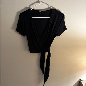 Lulu's Elegant Black Wrap Crop Top